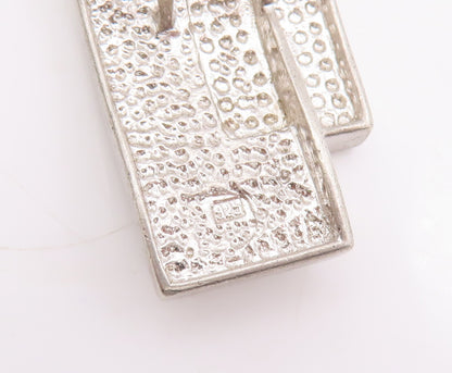 925 Sterling Silver Vintage Pendant Double Rectangular Inlay CZ Drop  PT23095