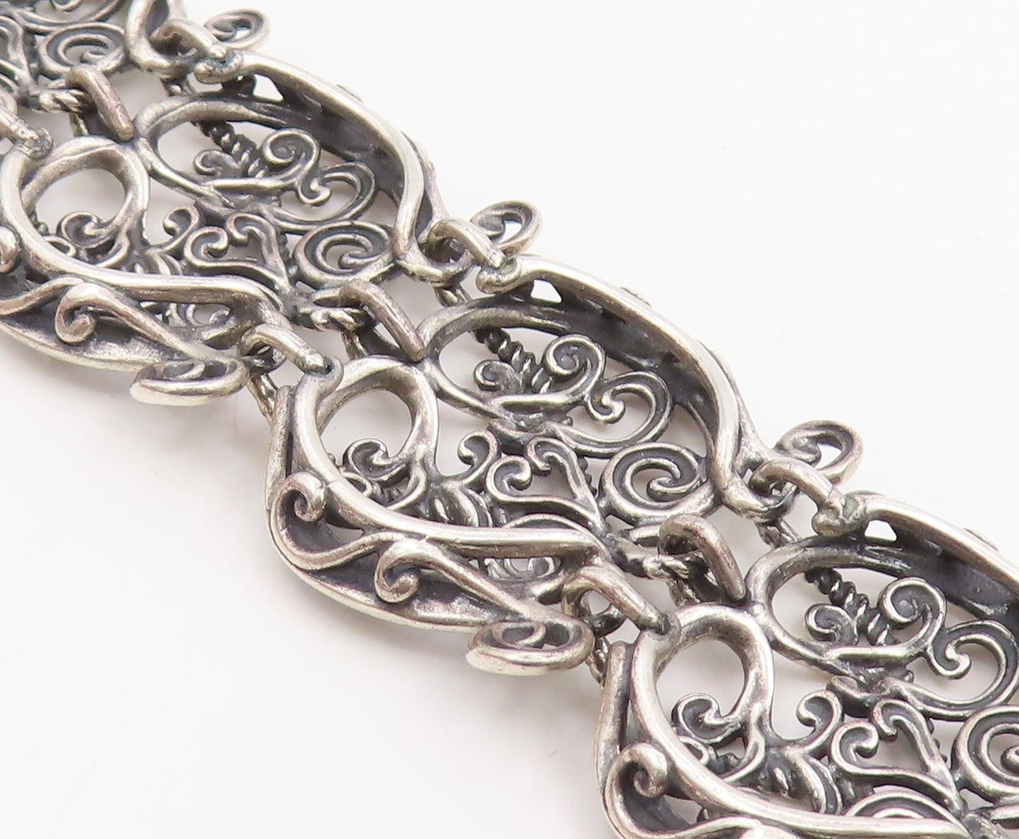 925 Sterling Silver Vintage Bracelet CAROLYN POLLACK Scrollwork Link  BT11865
