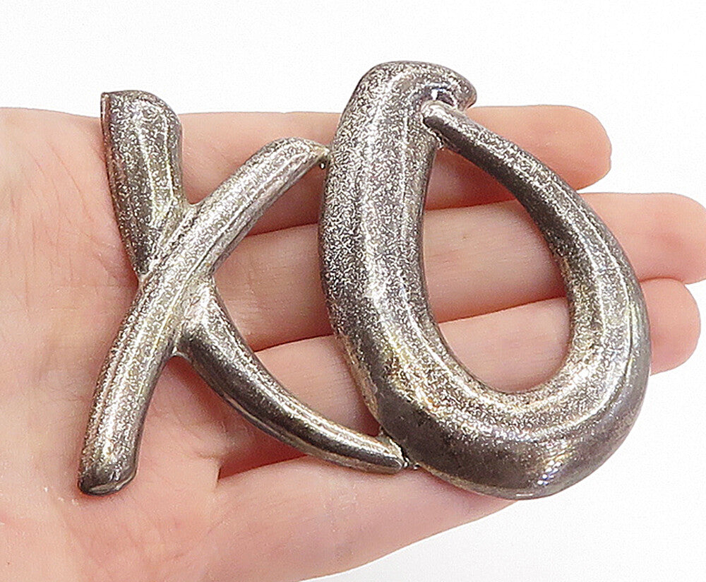 MEXICO 925 Sterling Silver  Vintage Oxidized XO Hug & Kiss Brooch Pin  BP2643