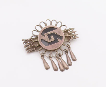 MEXICO 925 Silver  Vintage Antique Cutout Design Dangling Brooch Pin  BP5013