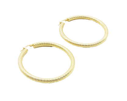 925 Sterling Silver  Shiny Etched Gold Plated Hollow Hoop Earrings  EG5102