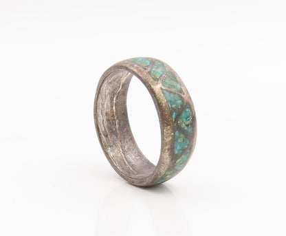 925 Sterling Silver Vintage Ring Crushed Turquoise Triangle Inlay Sz 10 RG35686