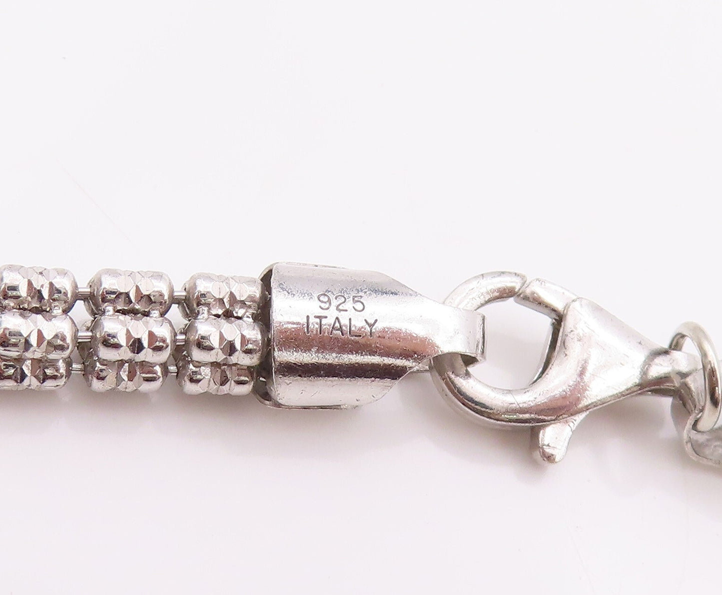 925 Sterling Silver Vintage Necklace Designer Beaded Cuboids Carved Chain NE4334