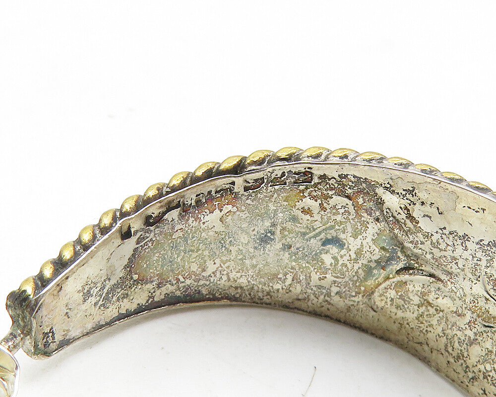925 Sterling Silver  Vintage 2 Tone Floral Rope Twist JHoop Earrings  EG5777