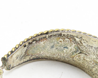 925 Sterling Silver  Vintage 2 Tone Floral Rope Twist JHoop Earrings  EG5777