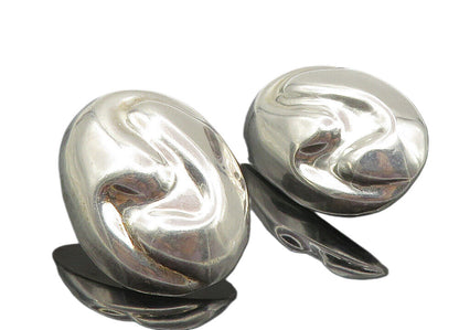 JIIC MEXICO 925 Silver  Shiny Hollow Swirl Oval Dome Drop Earrings  EG5203