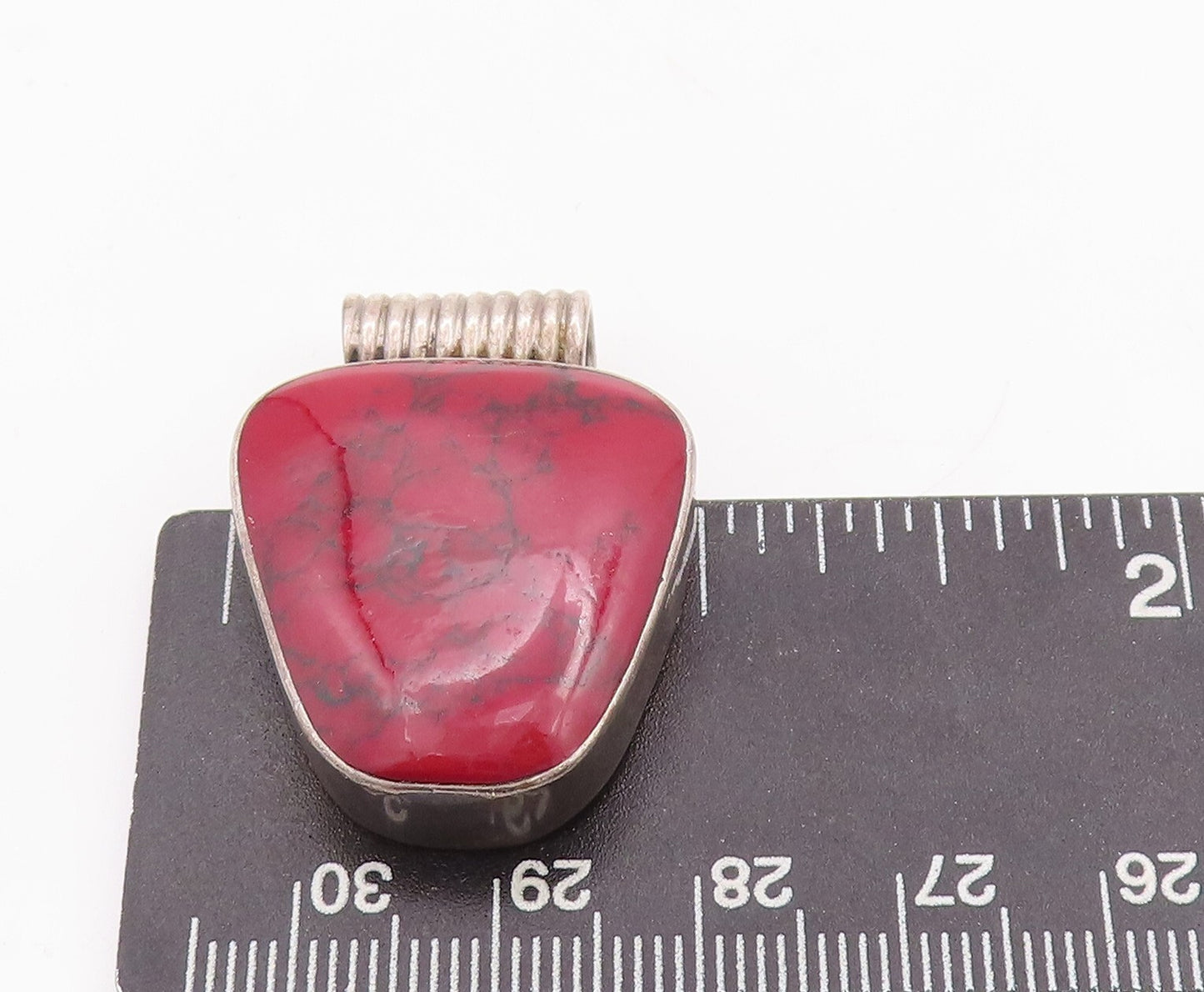 925 Sterling Silver Vintage Pendant MEXICO Minimalist Red Jasper  PT23354