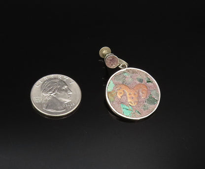 MEXICO 925 Silver  Vintage Two Tone Tumbled Jasper & Bull Earrings  EG12149