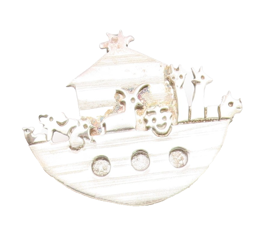 925 Sterling Silver  Vintage Noah's Arc Theme Religious Brooch Pin  BP7604