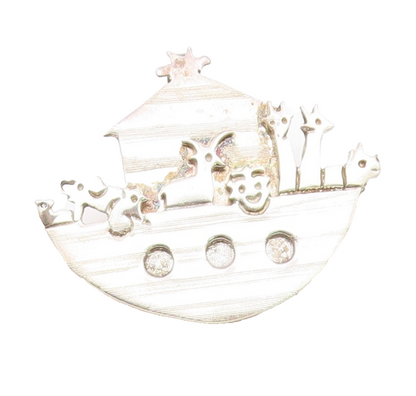 925 Sterling Silver  Vintage Noah's Arc Theme Religious Brooch Pin  BP7604