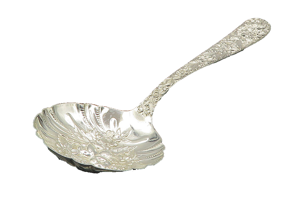 S. KIRK & SON 925 Silver  Vintage Shiny Floral Detail Fruit Spoon  TR2519