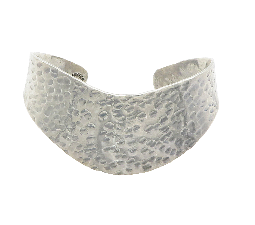 MEXICO 925 Sterling Silver  Vintage Shiny Hammered Cuff Bracelet  BT6086