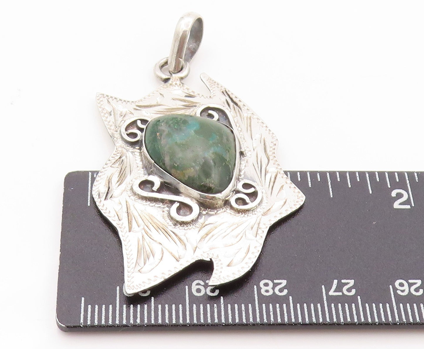 925 Sterling Silver Vintage Pendant Amorphas Turquoise Stamped Design  PT24109