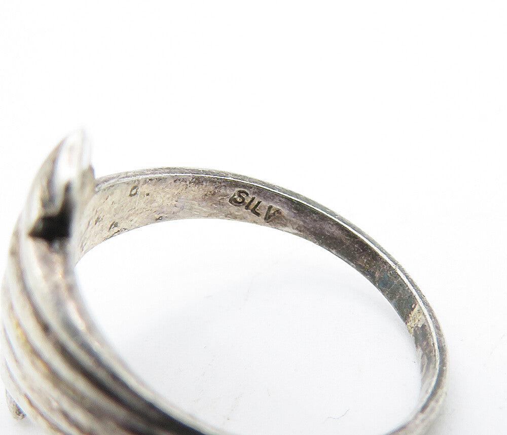 925 Sterling Silver  Vintage Dark Tone Fluted Design Band Ring Sz 7  RG4122