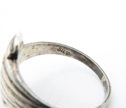 925 Sterling Silver  Vintage Dark Tone Fluted Design Band Ring Sz 7  RG4122