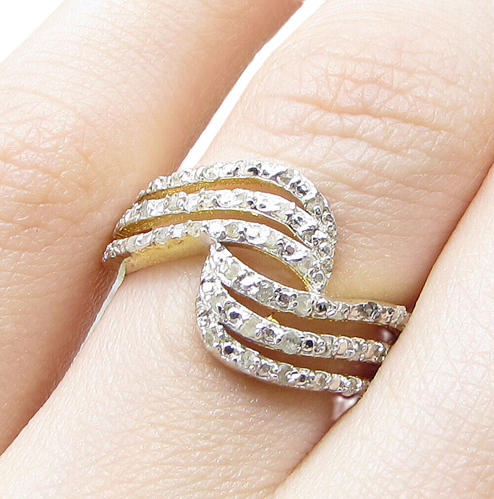 Gold Over 925 Silver  .35ctw Genuine Diamonds Bypass Band Ring Sz 6  RG1391