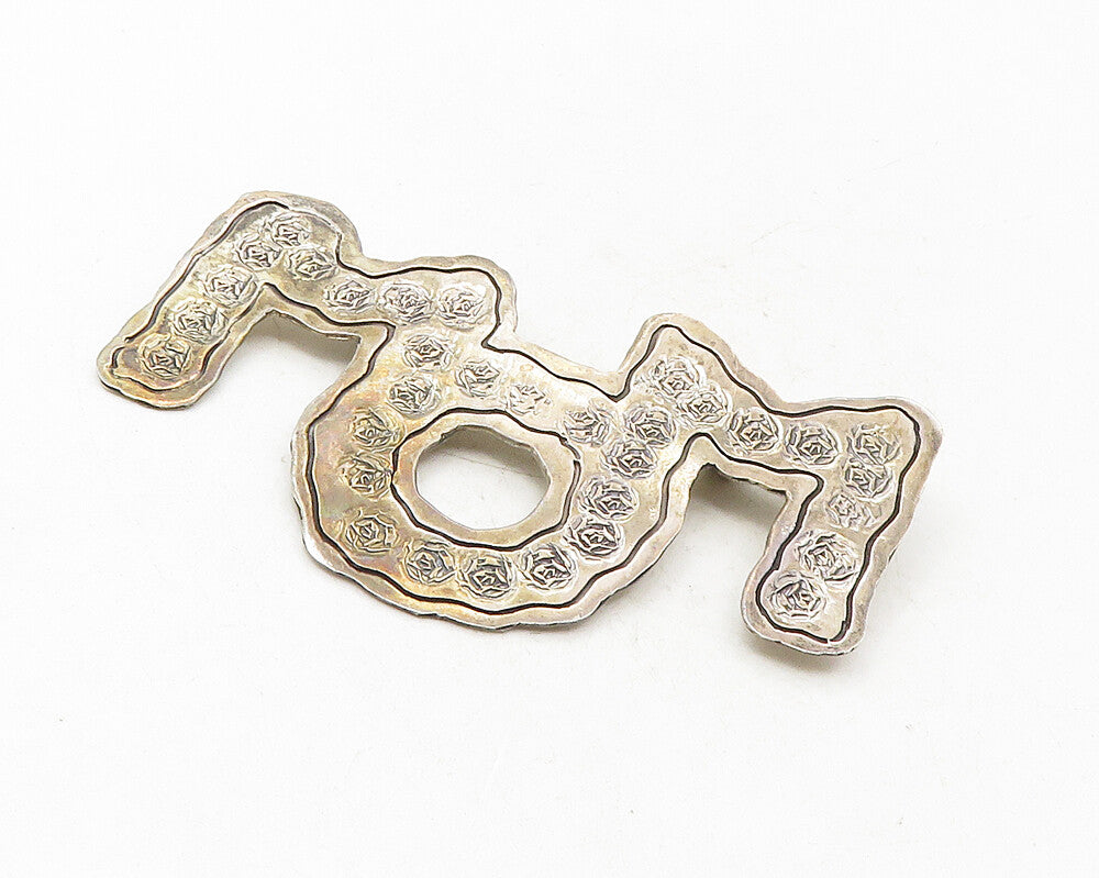 MEXICO 925 Sterling Silver  Vintage Etched Floral Detail Mom Brooch Pin BP3615
