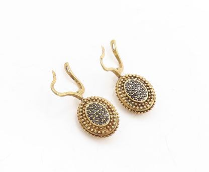 925 Sterling Silver Vintage Earrings Gold Plated Round Sapphire Beaded  EG13267