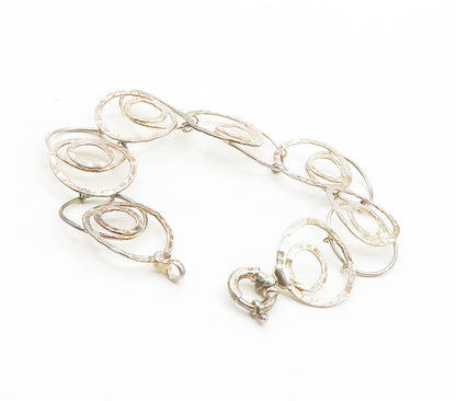 925 Sterling Silver  Vintage Hammered Open Circle Chain Bracelet  BT6116