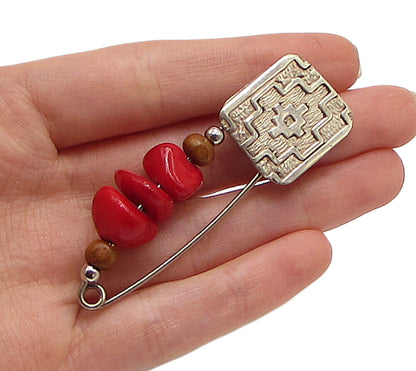 925 Sterling Silver  Vintage Beaded Art Deco Large Pin  BP1024