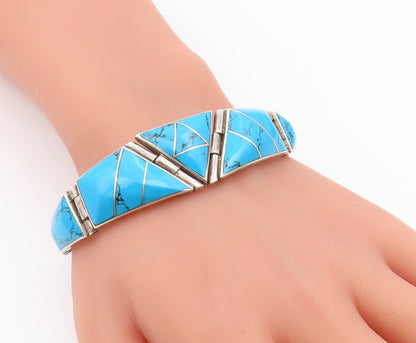 925 Sterling Silver Vintage Bracelet Modernist Cabochon Turquoise Link  BT12187