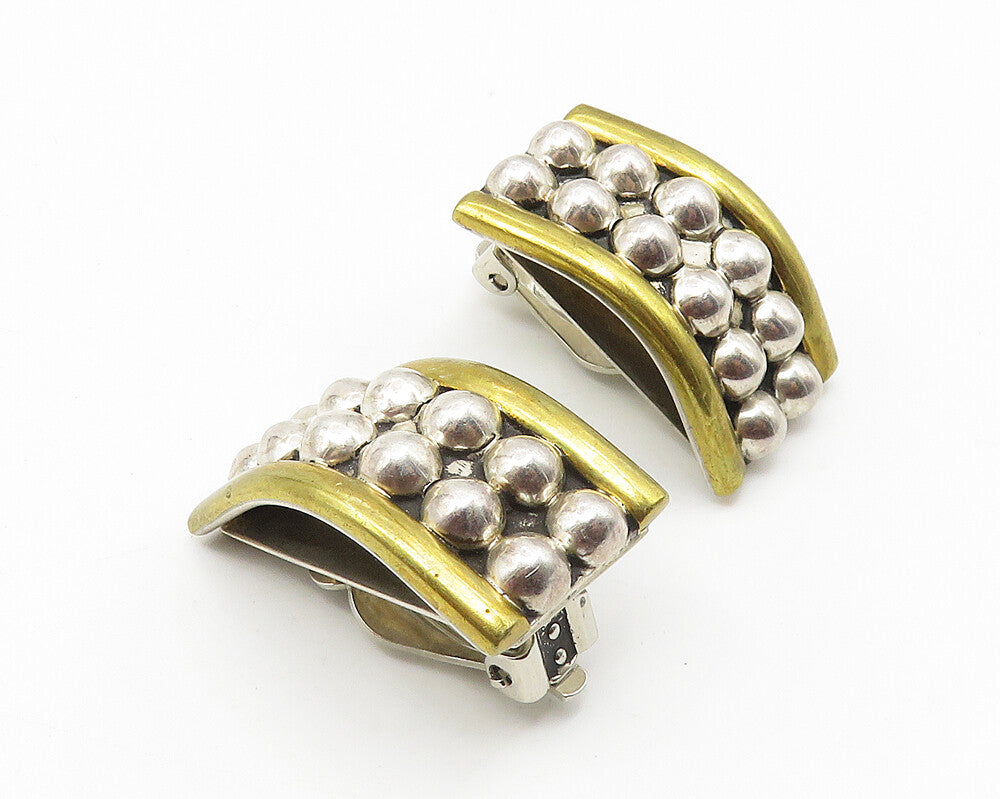 MEXICO 925 Sterling Silver  Vintage 2 Tone Bubble Non Pierce Earrings  EG5846