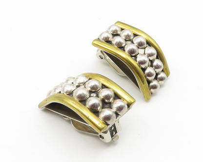 MEXICO 925 Sterling Silver  Vintage 2 Tone Bubble Non Pierce Earrings  EG5846