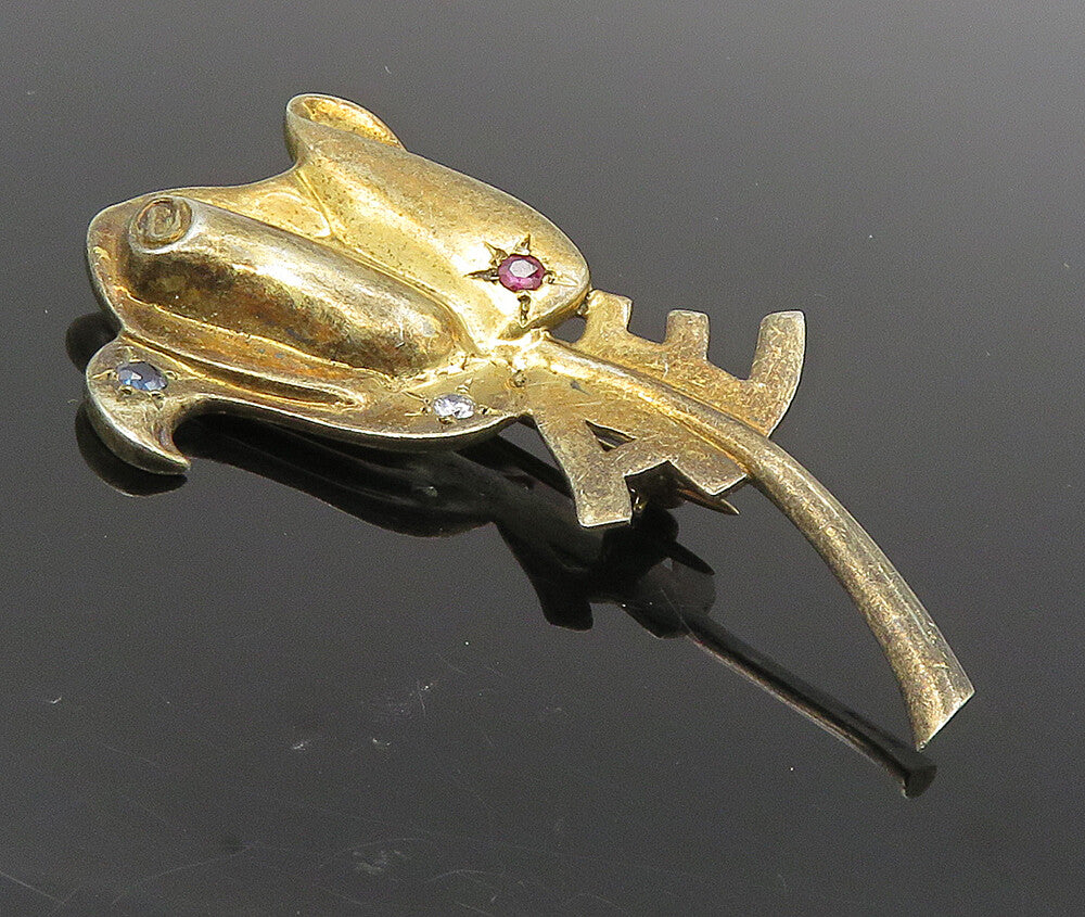 925 Sterling Silver  Vintage Topaz Accented Rose Flower Brooch Pin  BP3477