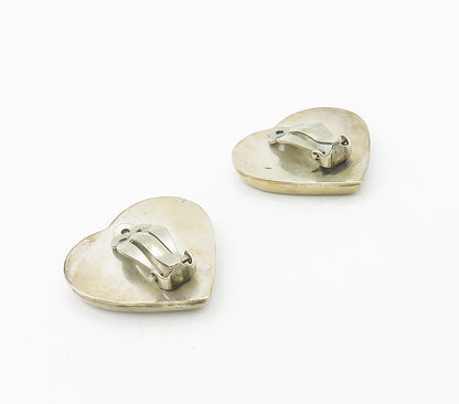 925 Sterling Silver  Vintage Shiny Love Heart Non Pierce Earrings  EG8004