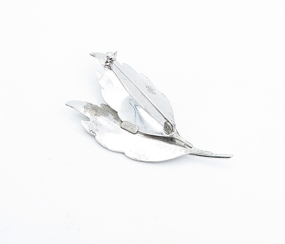 CARL ART 925 Sterling Silver  Vintage Shiny Floral Leaves Brooch Pin  BP1385