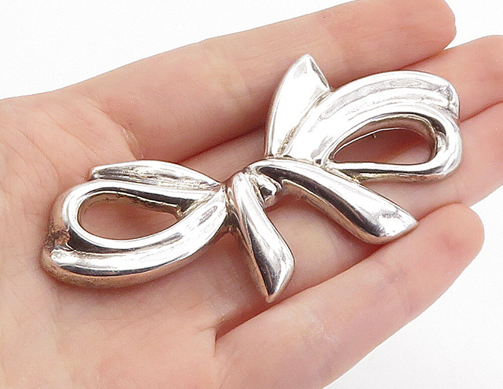 BAYANIHAN 925 Sterling Silver  Vintage Shiny Bow Tied Ribbon Brooch Pin BP2668