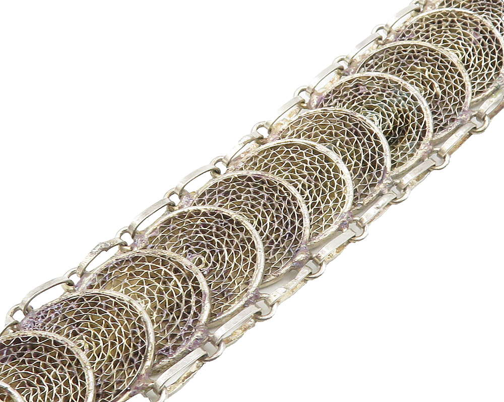925 Sterling Silver  Vintage Filigree Detail Round Link Chain Bracelet  BT7433