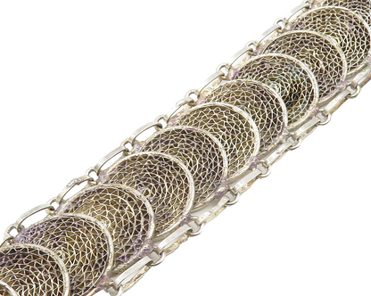 925 Sterling Silver  Vintage Filigree Detail Round Link Chain Bracelet  BT7433