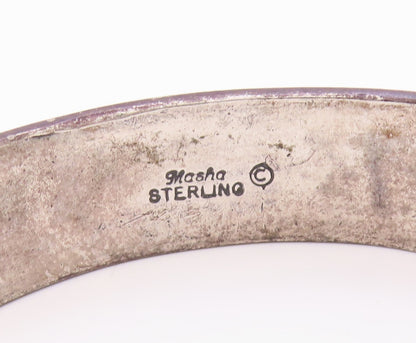 925 Sterling Silver Vintage Bracelet NAVAJO Village Life Carved Cuff  BT11342