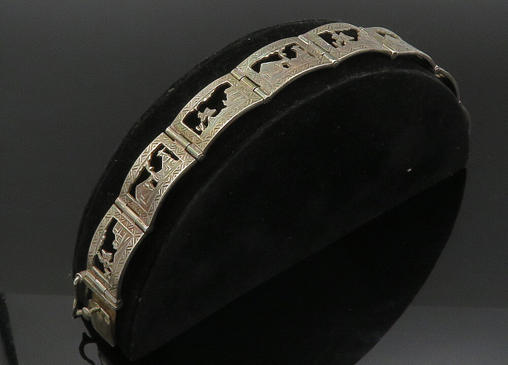 925 Sterling Silver  Vintage Alpaca Traveler Panel Chain Bracelet  BT8920