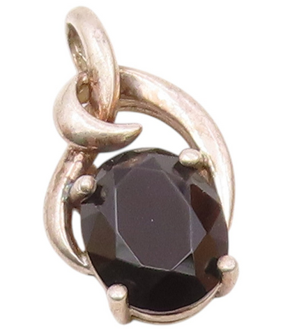 925 Silver  Vintage Hooked Twisted Bail Oval Black Spinel Pendant  PT21379