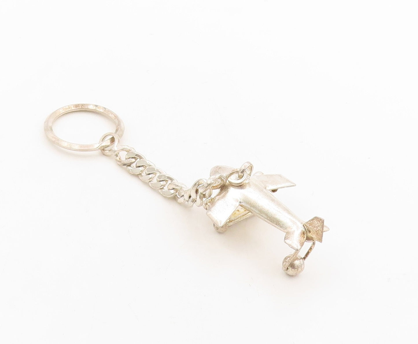 925 Sterling Silver Vintage Key Chain Solid Cutout Moving Airplane TR3837