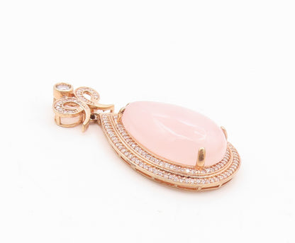 925 Silver  Vintage Rose Quartz & Cubic Zirconia Tear Drop Pendant  PT16956