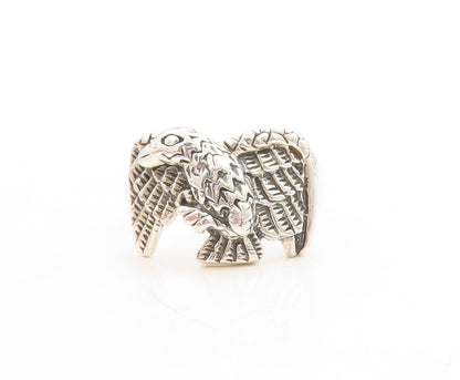 925 Sterling Silver Vintage Ring Dark Tone Carved Flying Eagle  Sz 13  RG31599