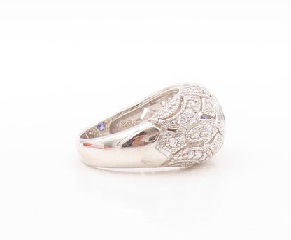 925 Sterling Silver Vintage Ring Designer Cut Sapphire & CZ Inlay Sz 7.5 RG30816