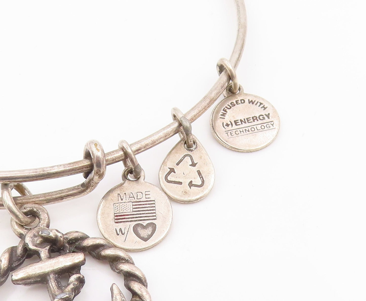 ALEX & ANI 925 Silver  Vintage Ship Anchor Charmed Bangle Bracelet  BT9102