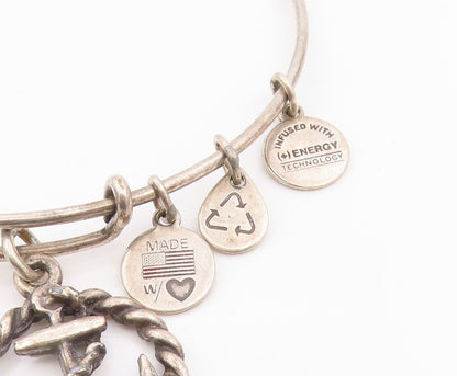 ALEX & ANI 925 Silver  Vintage Ship Anchor Charmed Bangle Bracelet  BT9102