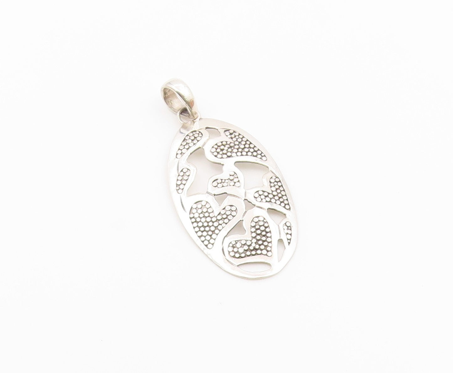 925 Sterling Silver  Vintage Shiny Love Hearts Cutout Oval Pendant  PT16866