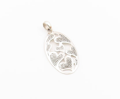 925 Sterling Silver  Vintage Shiny Love Hearts Cutout Oval Pendant  PT16866
