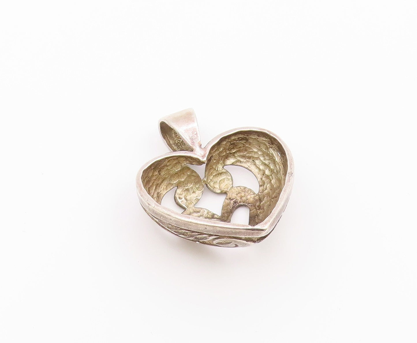 925 Sterling Silver  Vintage Diamond Cut Love Heart Dome Drop Pendant  PT17944