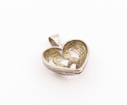 925 Sterling Silver  Vintage Diamond Cut Love Heart Dome Drop Pendant  PT17944