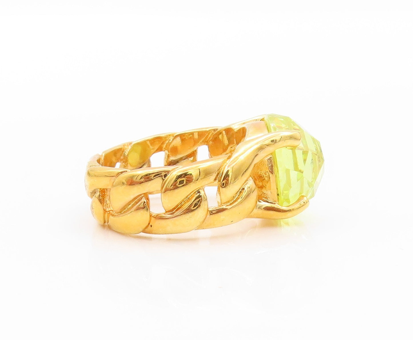 925 Sterling Silver Vintage Ring Gold Plated Green Faceted Glass  Sz 7  RG32536
