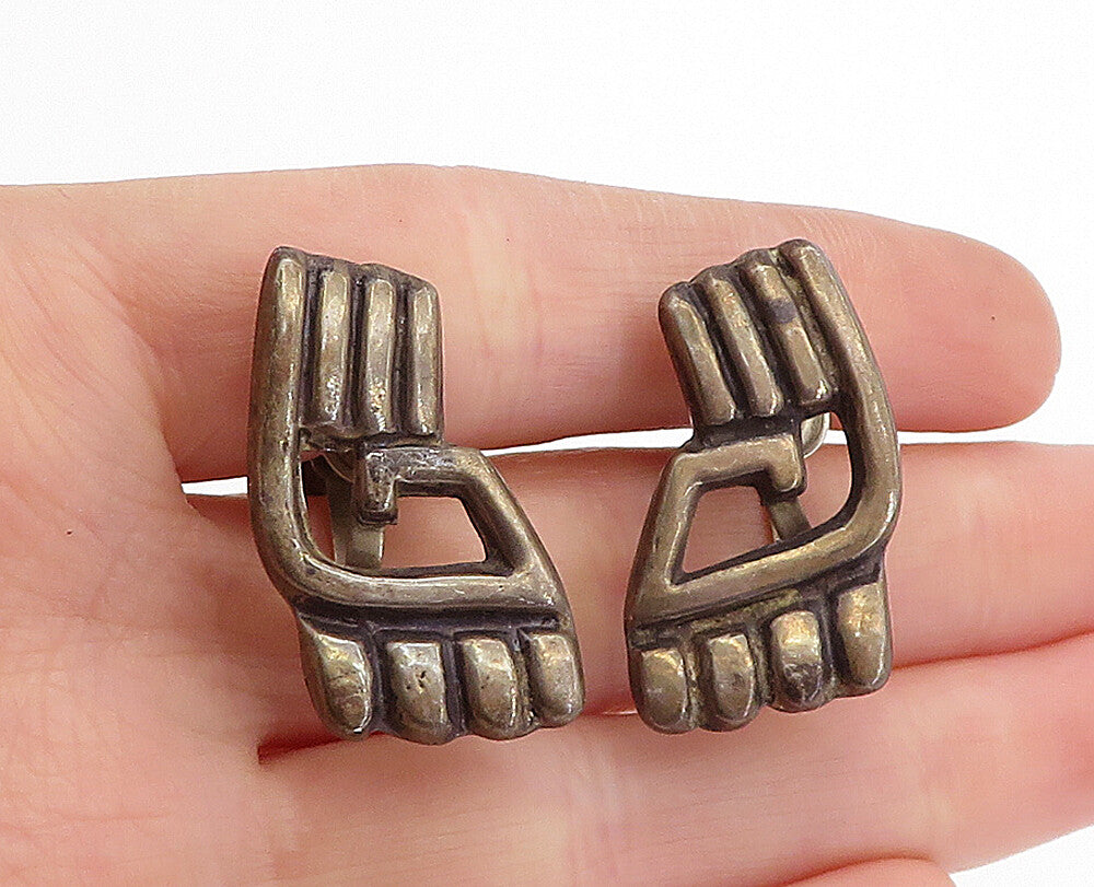 MEXICO 925 Sterling Silver  Vintage Dark Tone Non Pierce Earrings  EG2318
