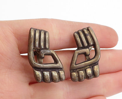 MEXICO 925 Sterling Silver  Vintage Dark Tone Non Pierce Earrings  EG2318