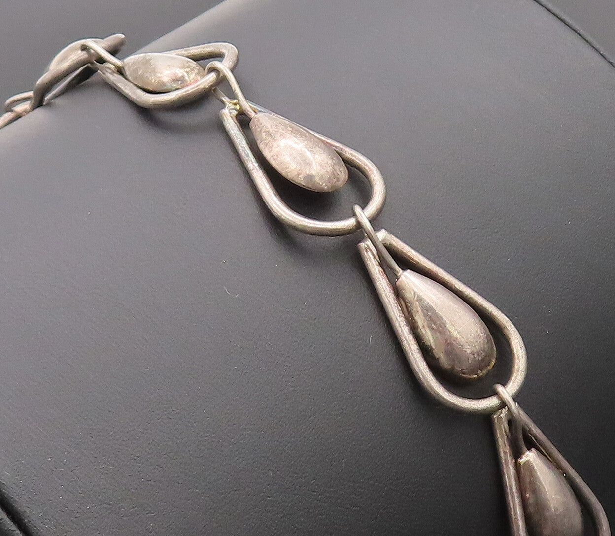 925 Sterling Silver Vintage Bracelet MEXICO Solid Double Drop Shape Link BT10301